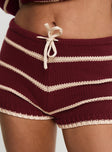 product Princess Polly Read Your Mind Knit Short Maroon Stripe High Waisted Shorts 