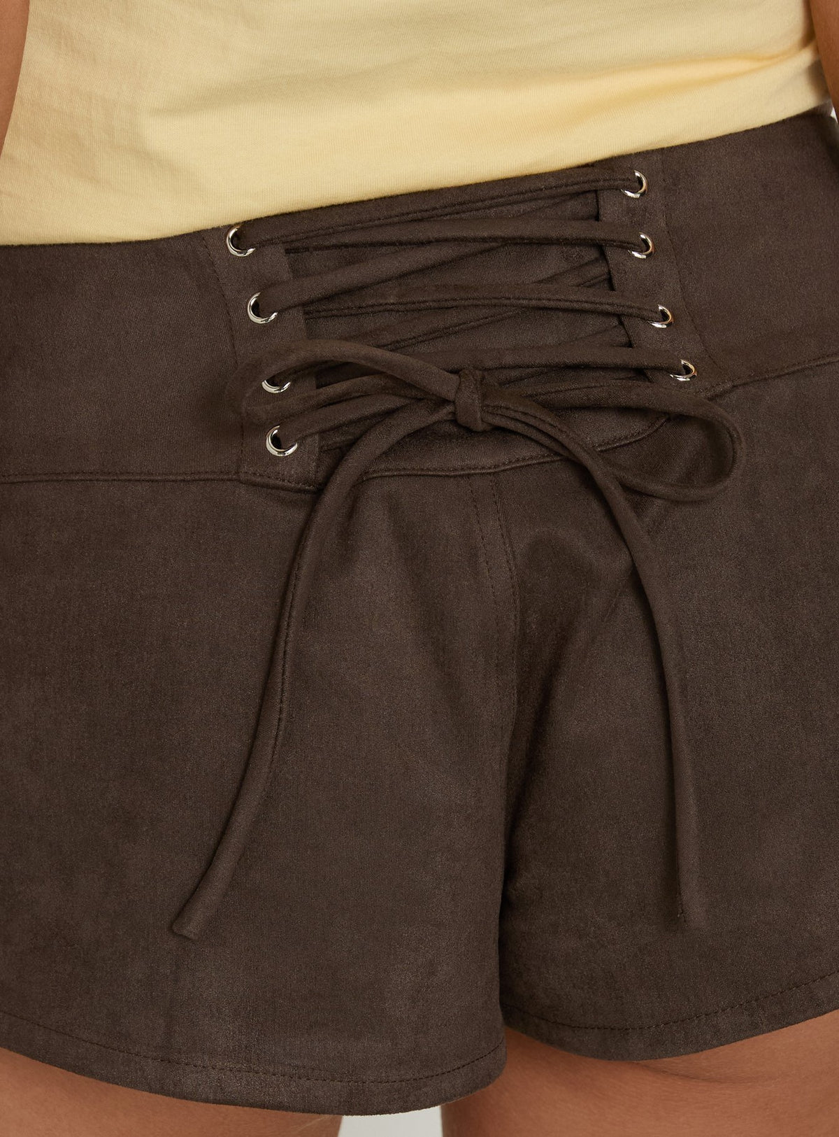 Lydee Lace Up Mini Shorts Brown