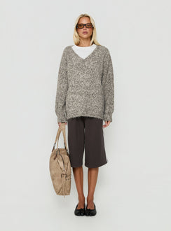 Ladiya V Neck Knit Sweater Brown Speckle