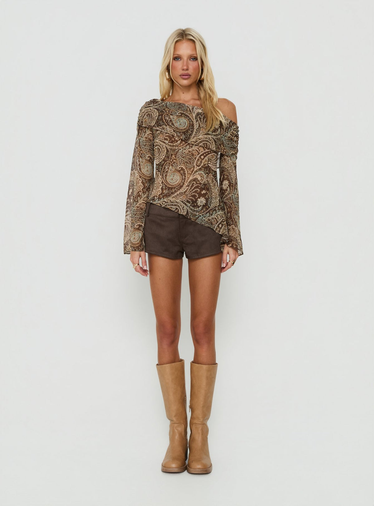 Haislee Chiffon Slouchy Long Sleeve Top Paisley