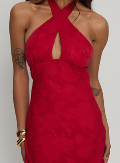 Ending Credits Halter Twist Maxi Dress Red Burnout