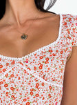 Top Floral print Cap sleeve V neckline Invisible zip fastening at side