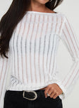 front view of model wearing Princess Polly Tuppence Ribbed Long Sleeve Top White Full Sleeves Boat Neck 