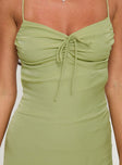 back view of model wearing Princess Polly Kristyn Maxi Dress Green Sweetheart Neckline 