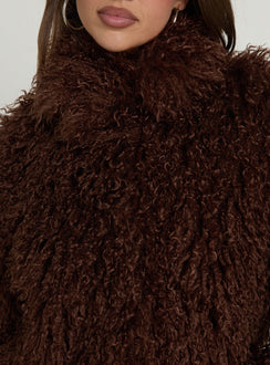 Kaiero Oversized Faux Fur Shag Jacket Brown