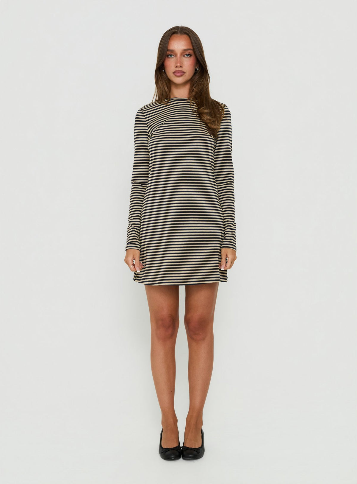 Marionn Long Sleeve Mini Dress Navy / Yellow Stripe