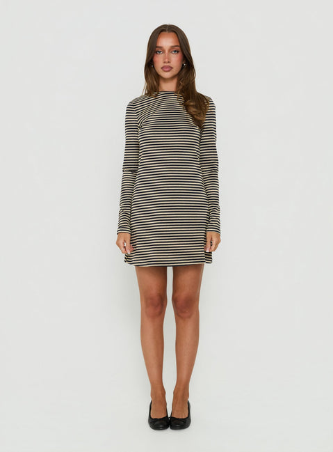 Marionn Long Sleeve Mini Dress Navy / Yellow Stripe