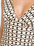 Maxi dress Geo print V neckline Gathered detail at bust Invisible zip fastening at side Tie fastening at back