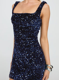 Miss Me Sequin Mini Dress Navy