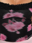 Black and pink Top Straight neckline, adjustable straps, lettuce edge hem, frill detail at bust