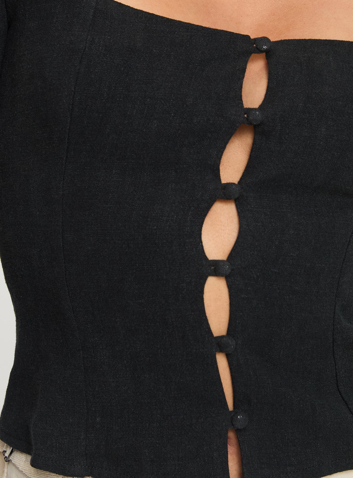 product Princess Polly Zenda Linen Blend Long Sleeve Top Black Full Sleeves Square Neck 