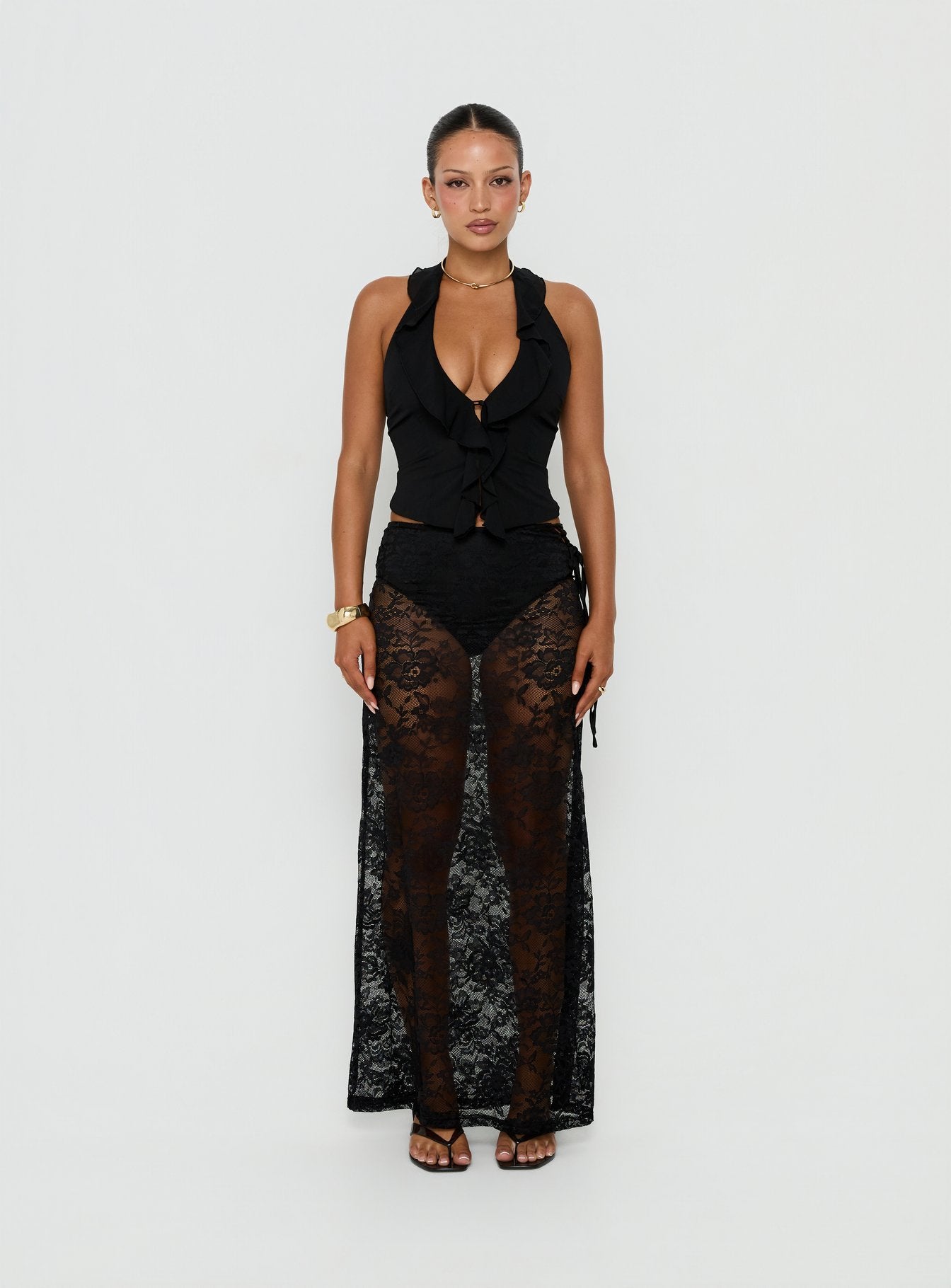 Jazania Frill Halter Top Black | Princess Polly