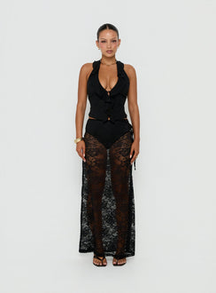 Presenting Marenya Lace Maxi Skirt Black in womens-skirts, fitted with floral a-line details Princess Polly