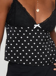 product Princess Polly Sleeveless Plunger  Castien Top Black Polka