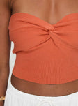 back view of model wearing Princess Polly Kallista Top Orange Sleeveless Sweetheart 