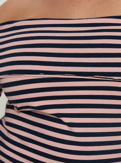 Janicia Off Shoulder Top Pink Stripe Curve