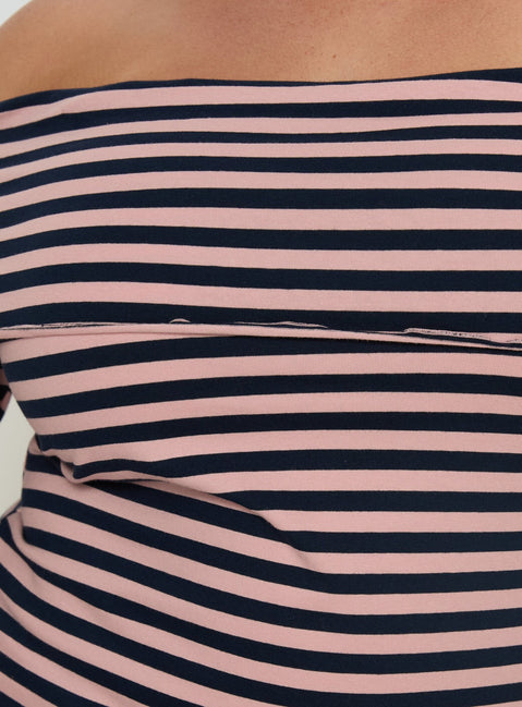 Janicia Off Shoulder Top Pink Stripe Curve