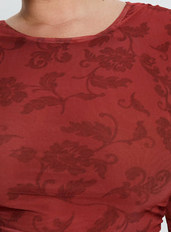 People Watching Long Sleeve Top Red Floral Curve