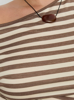 Emlynn Off Shoulder Top Brown Stripe Curve
