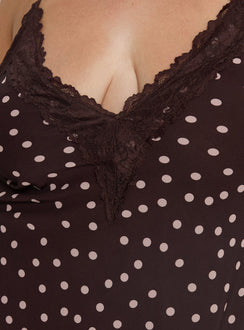 Call My Lover Lace Slip Mini Dress Brown Polka Curve
