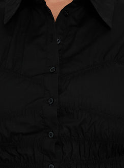 Liesel Shirred Long Sleeve Top Black Curve