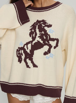 product Princess Polly Rhianonn Horse Graphic Knit Sweater Cream / Brown Cropped 