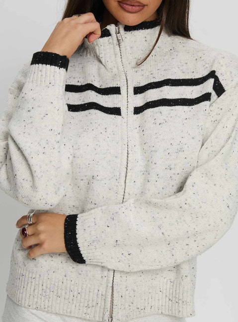 back view of model wearing Princess Polly Overstayed Zip Through Cardigan Grey 
