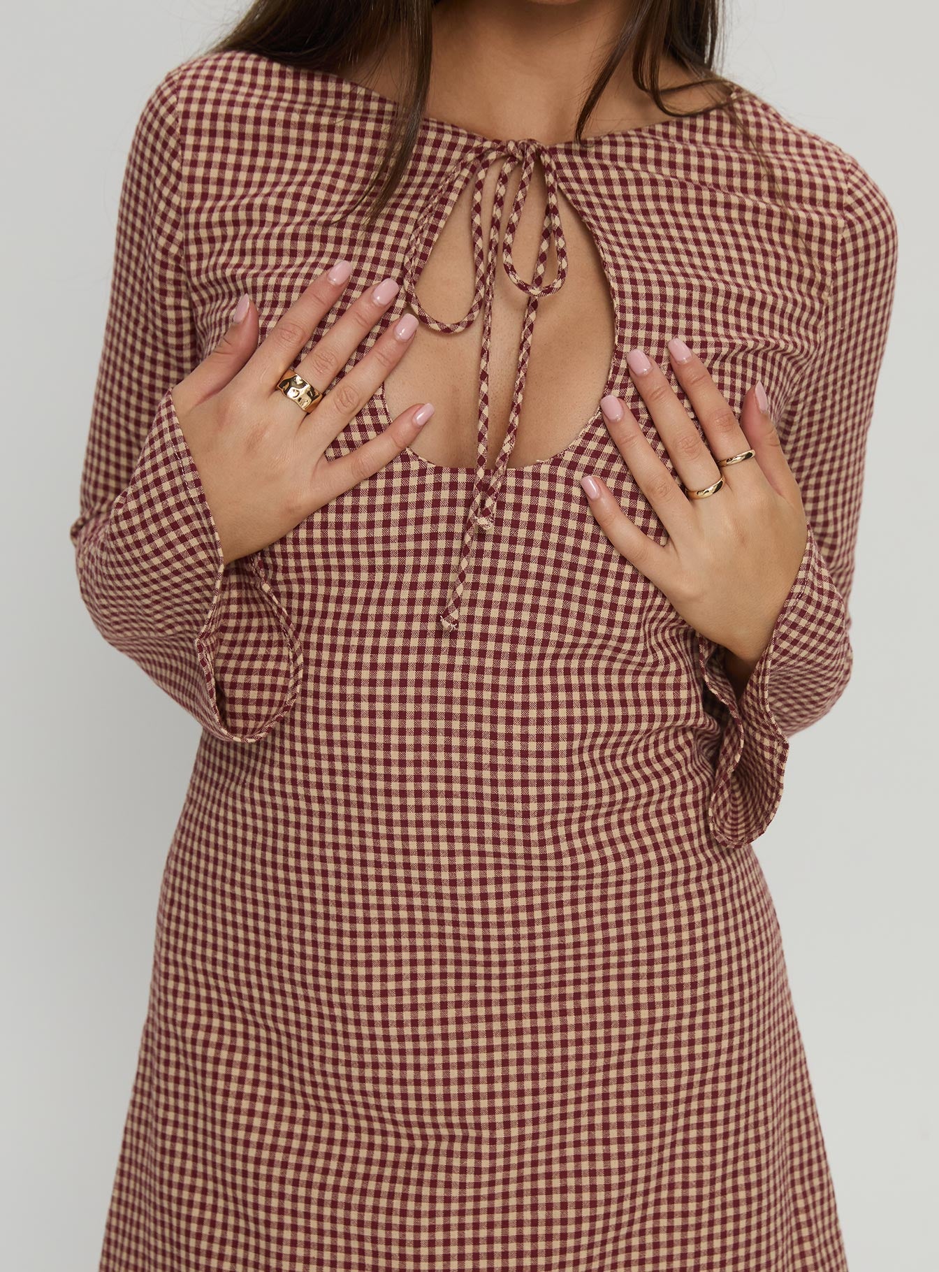 Kassidee Keyhole Long Sleeve Mini Dress Red Check