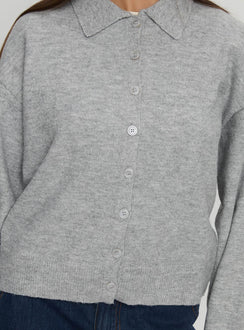 back view of model wearing Princess Polly Nadyna Collared Cardigan Grey Marle 