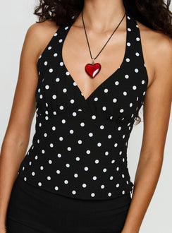 Alter Of Love Halter Top Black Polka