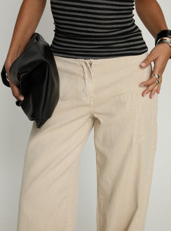 front view of model wearing Princess Polly Dolley Star Stitch Mid Rise Wide Leg Jean Ecru Mid Rise Jeans 
