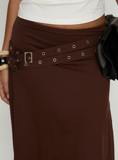 product Princess Polly Lorensa Double Buckle Asymmetrical Midi Skirt Brown Midi Skirts 