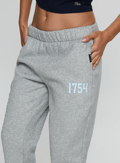 side view of model wearing Princess Polly Columbia Basic Sweatpants Grey Mid Rise Pants 