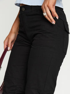 back view of model wearing Princess Polly Hot Rod Capri Pant Black 