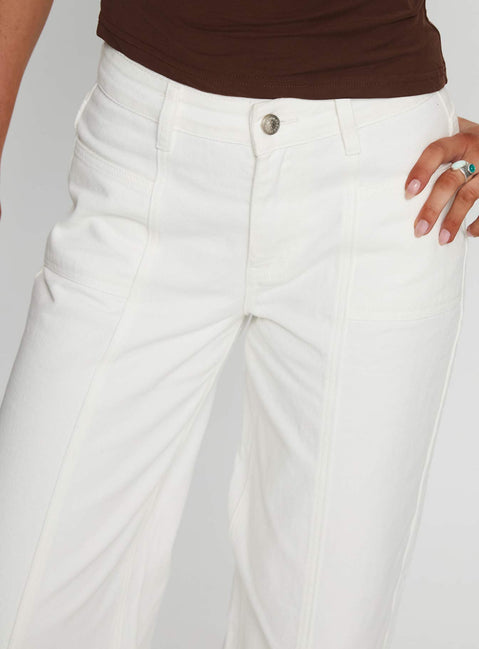 back view of model wearing Princess Polly Taji Wide Leg Jeans White High Rise Jeans 