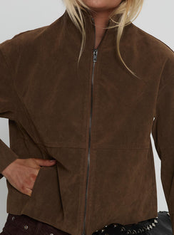 Jessalynn Faux Suede Zip Through Jacket Brown