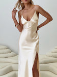 Front view of model wearing  front Princess Polly Scoop Neck  Cromwell Maxi Dress Champagne