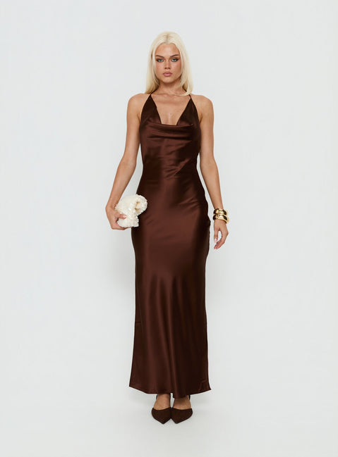 Yazmeina Halter Keyhole Maxi Dress Brown