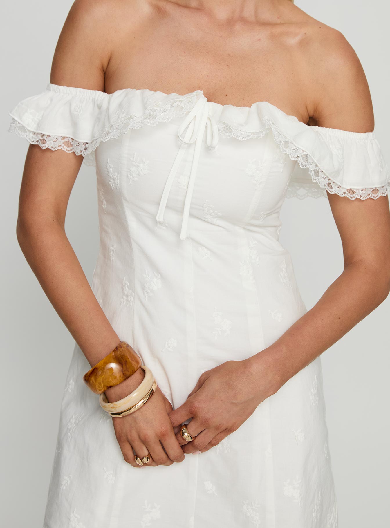 Lilybet Off Shoulder Embroidered Mini Dress White | Princess Polly Lilybet Off Shoulder Embroidered Mini Dress White | Princess Polly