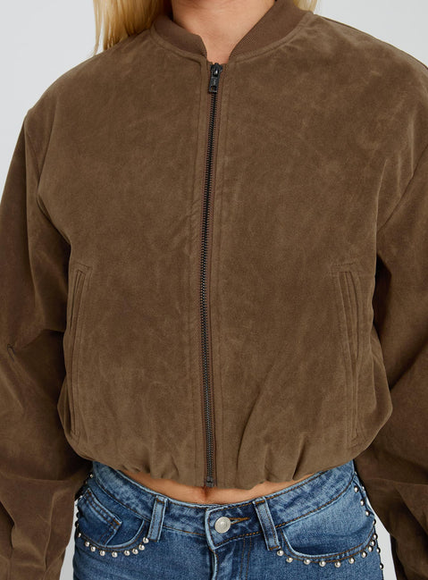 Mastery Faux Suede Bomber Jacket Brown
