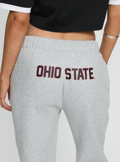 back view of model wearing Princess Polly Ohio State Basic Sweatpants Grey Mid Rise Pants 