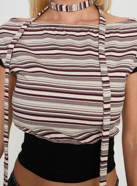 Amantha Scarf Detail Off Shoulder Top Stripe