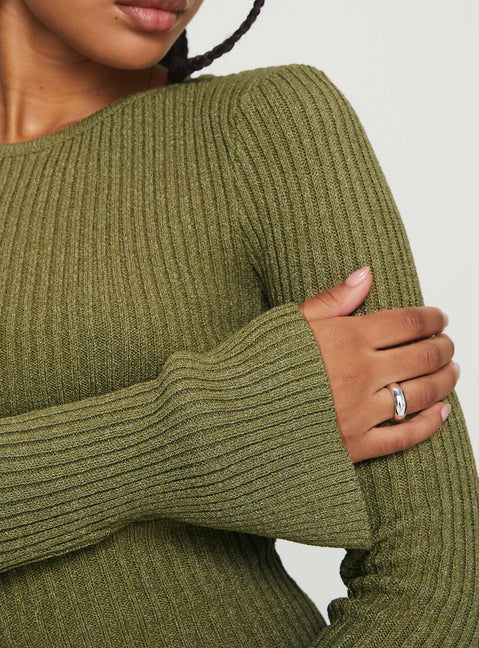 Osment Long Sleeve Knit Mini Dress Olive | Princess Polly Osment Long Sleeve Knit Mini Dress Olive | Princess Polly