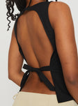 back view of model wearing Princess Polly Lilitina Top Black Sleeveless High Neck 