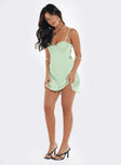Mini dress Adjustable shoulder straps, lace trim, wired cups, clasp fastening at back, low cut back 