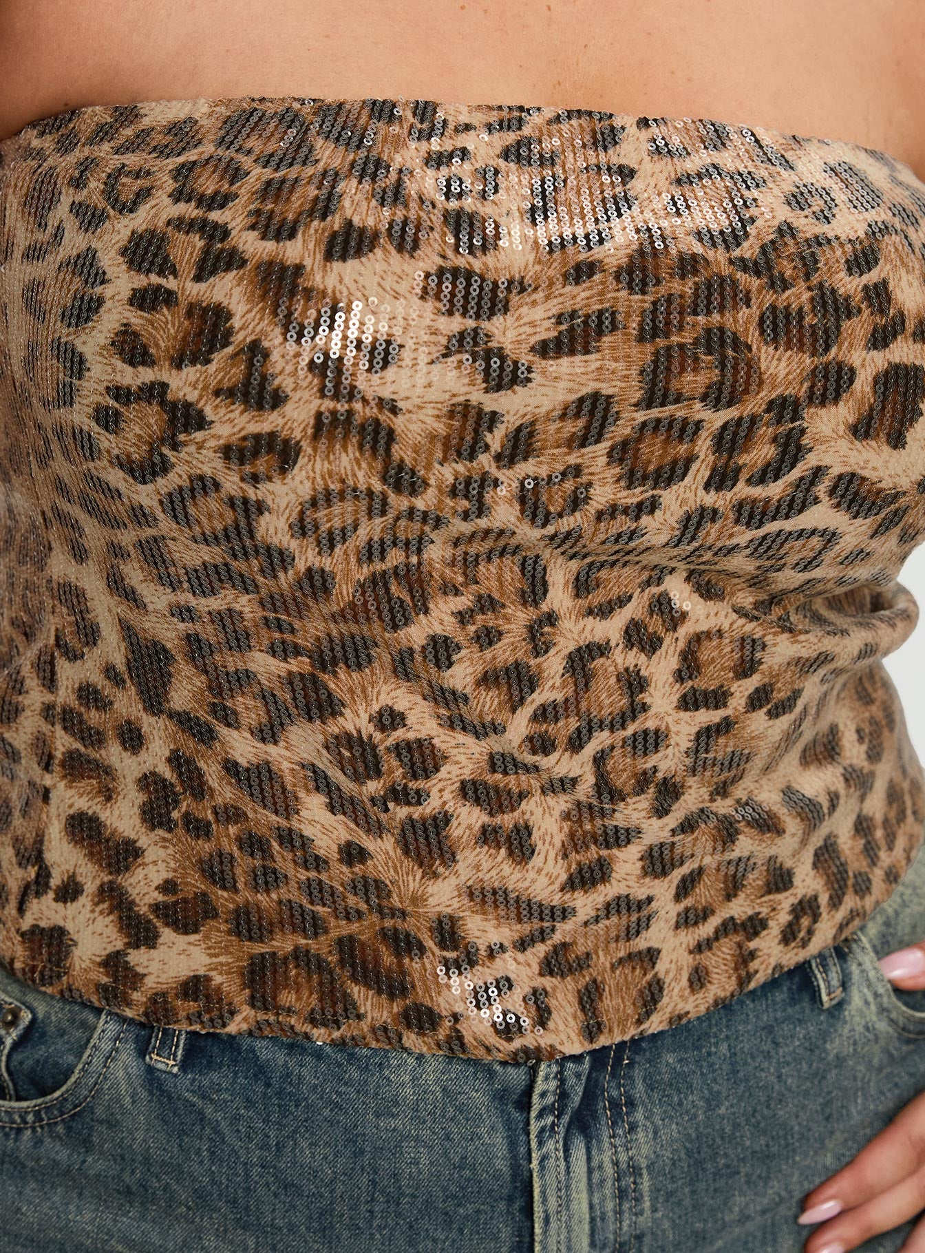 product Princess Polly Learn To Fly Strapless Sequin Top Leopard Curve Sleeveless straight 