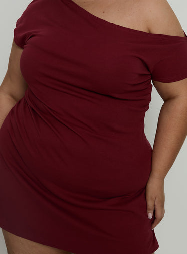 Prestige One Shoulder Mini Dress Burgundy Curve