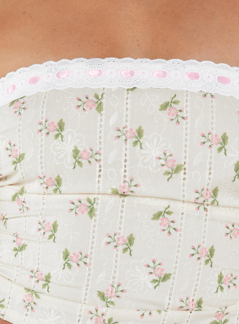 product Princess Polly Sleeveless Asymmetric Neckline  Chariot Strapless Top White / Floral