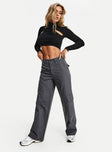 front view of model wearing Princess Polly Luna Mid Rise Cargo Pants Charcoal Mid Rise 