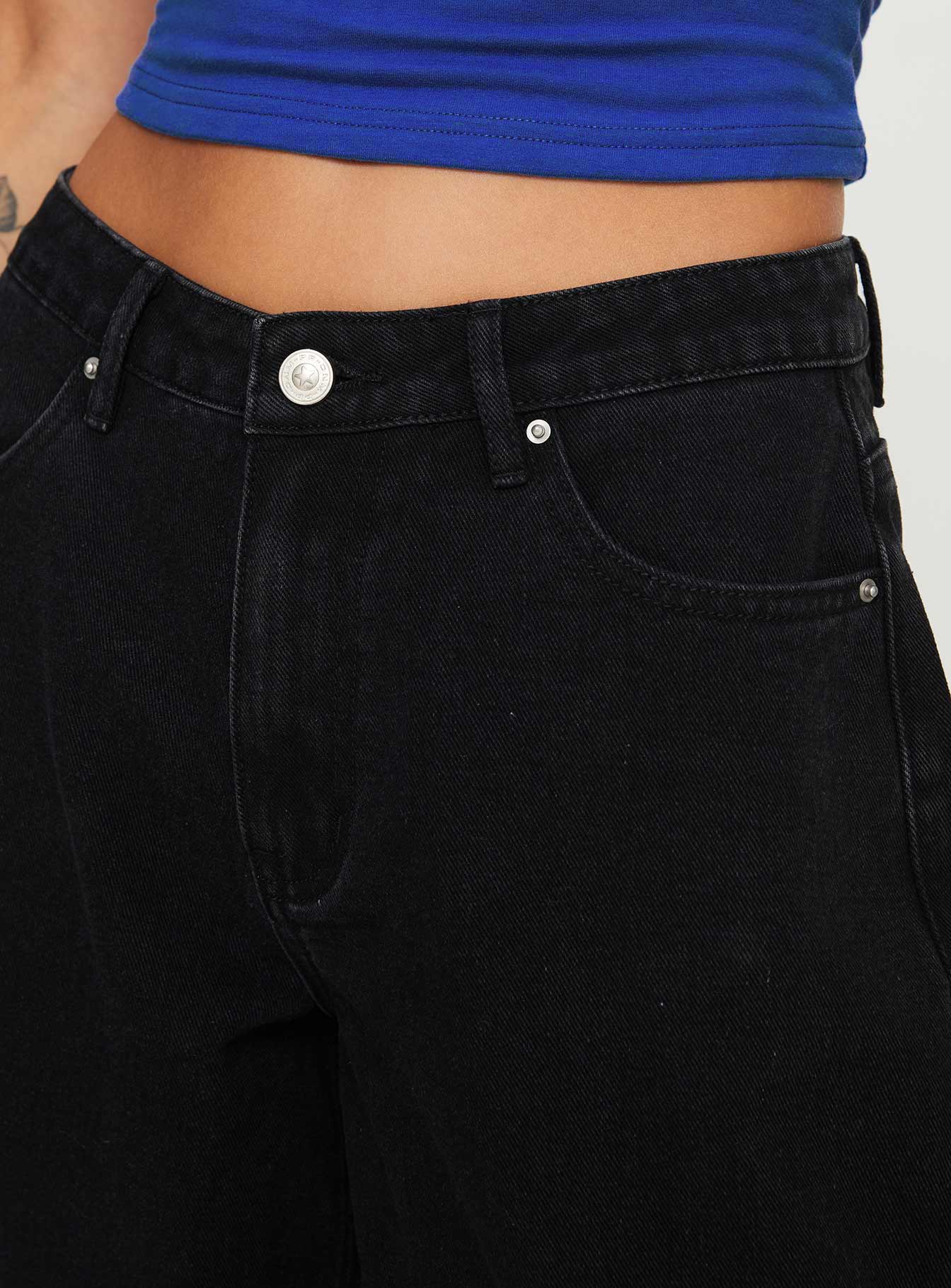 product Princess Polly High Waisted  Naylor Wide Leg Jeans Washed Black Denim